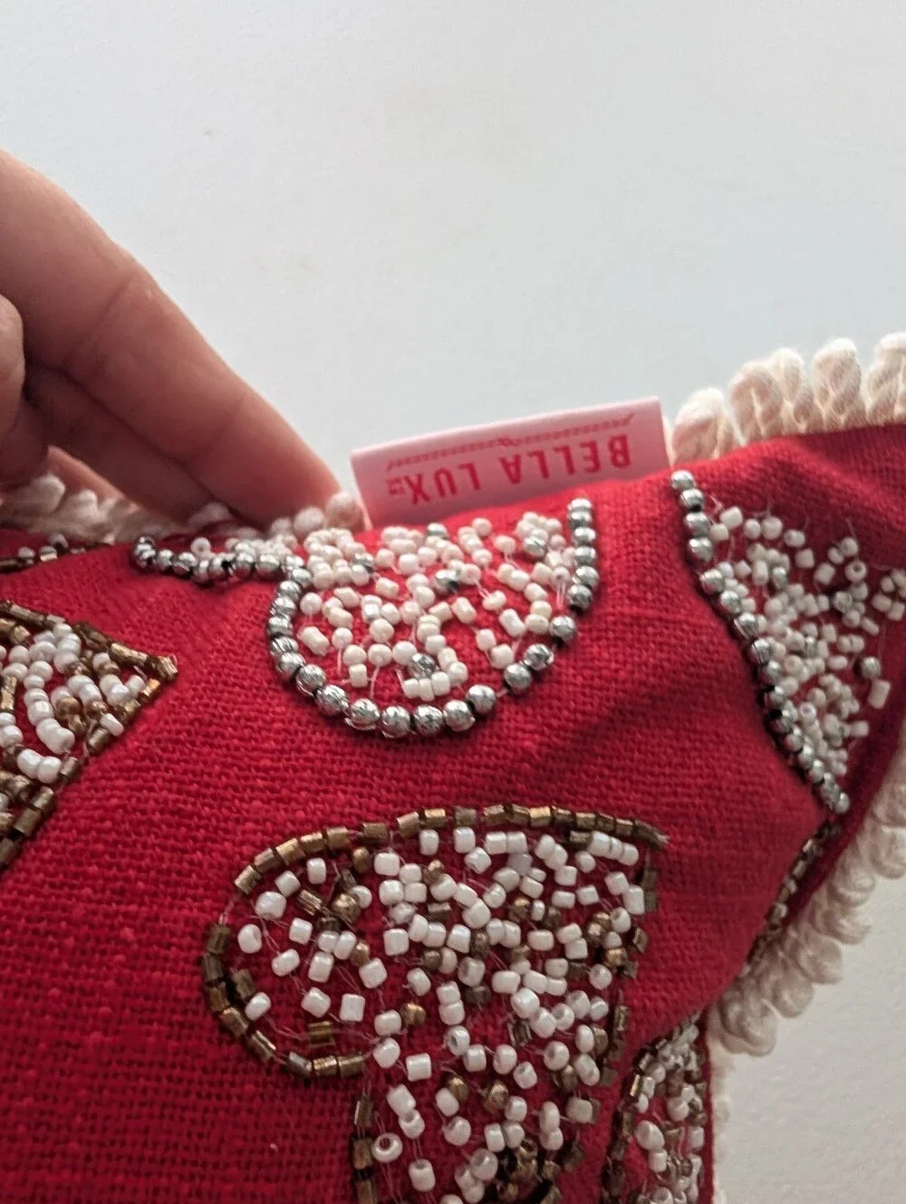 Bella Lux Beaded Heart Valentine's Throw Pillow 12
